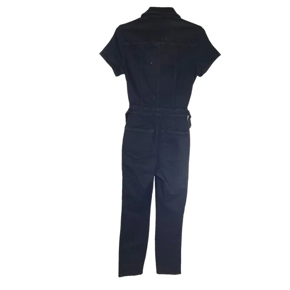 Good American Fit For Success Short Sleeve Black Denim Jumpsuit Sz 0 - Picture 4 of 11